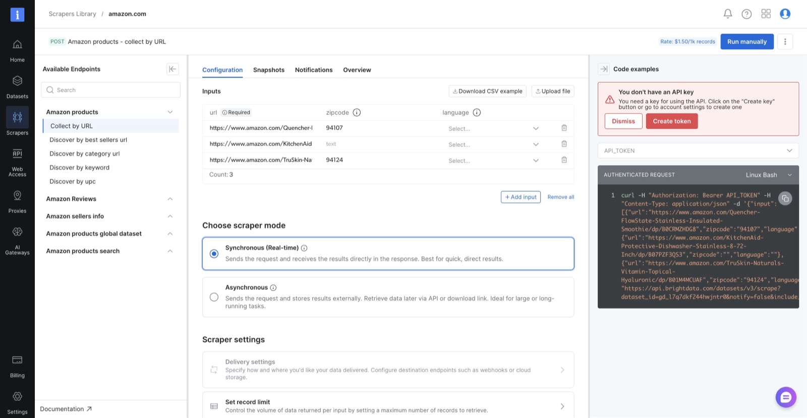 Screenshot of the operator's logged-in provider account backing this scraper